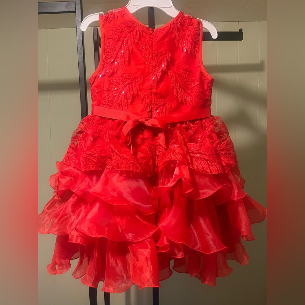 Girls red ruffle sparkly dress Size 150
